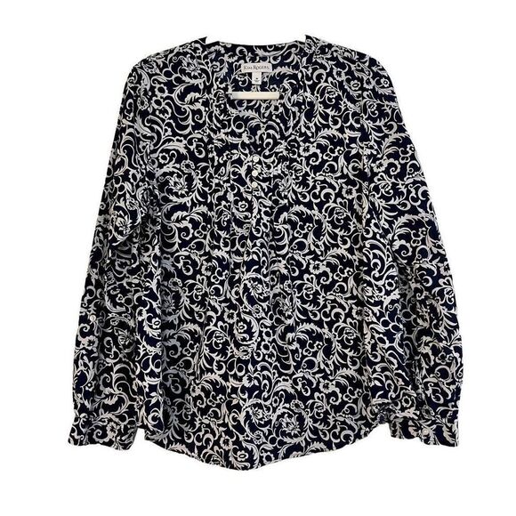 Kim Rogers Women’s Medium Navy Floral Blouse - Picture 1 of 11